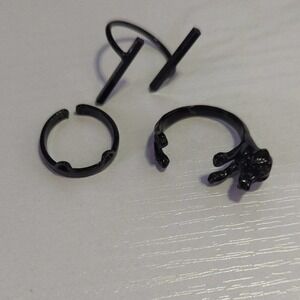 Dog‎ And Cat 3 Piece Ring Set Black Shiny Open Unisex Sizes 6 And 8